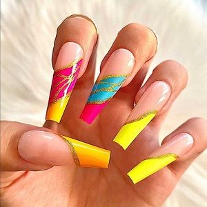 Nails Long Neon colors fun